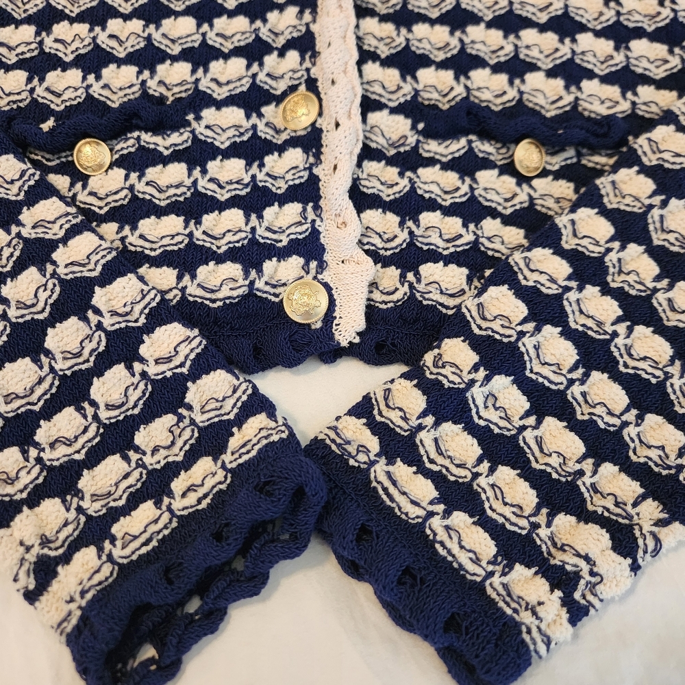 J. Crew Cream and Navy Cardigan Sweater - Picture 6 of 15